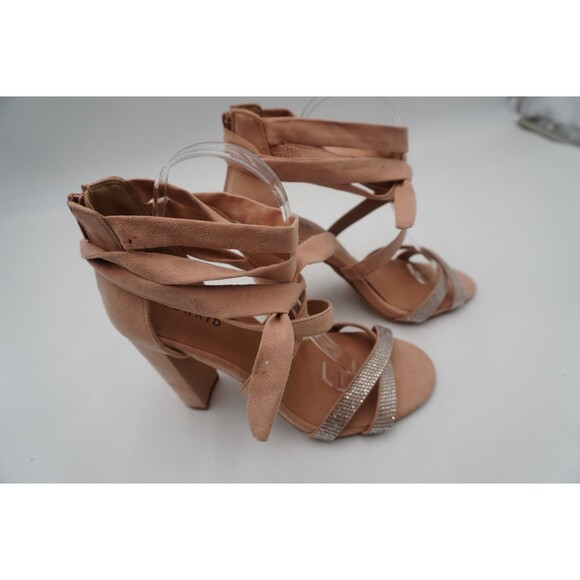 Torrid Nude Pink Embellished Rhinestone Lace up Ankle Strap Sandal Size 8.5 Wide - Picture 11 of 14
